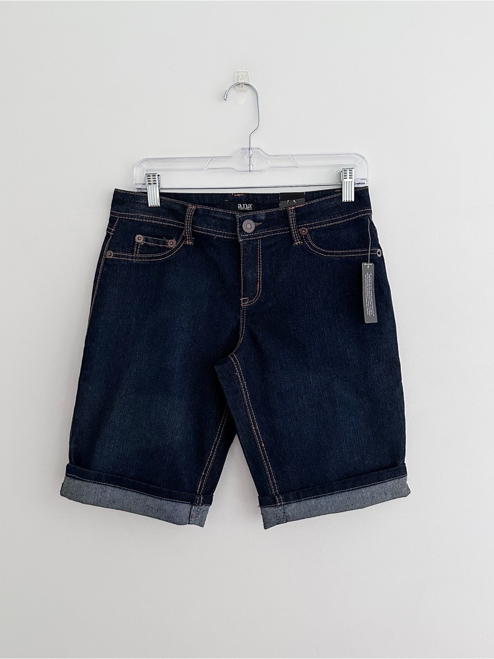 NWT A.N.A. Dark Wash Denim Bermuda Shorts Cuffed Long Jean Shorts Size 4